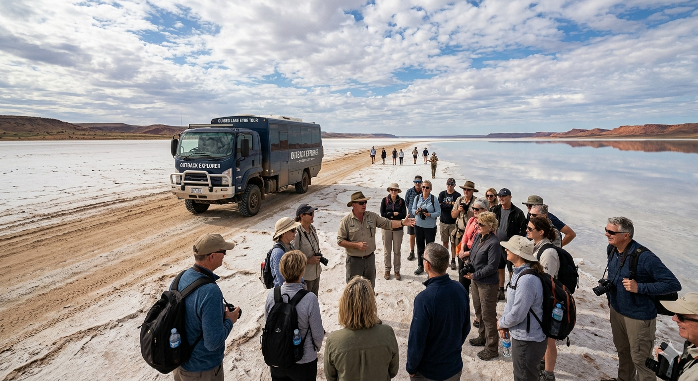 Explore Kati Thanda-Lake Eyre with Gekko Safari. Our guided Lake Eyre coach tours from Adelaide offer expert commentary, small groups, and outback adventure. Book your South Australia outback tour today.