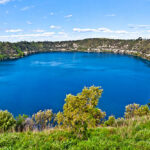 Australia, South Australia, Mount Gambier, Blue Lake, view of the large monomictic lake located in an extinct volcanic maar.